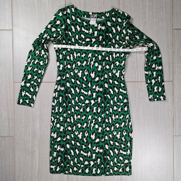 DVF Diane von Furstenberg Muriel spotted cat green silk dress long sleeve size 8 - Picture 3 of 9